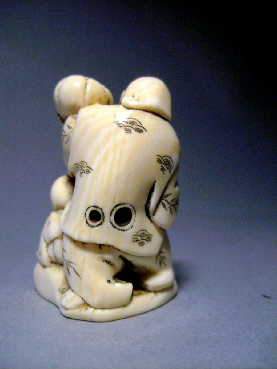 Netsuke In Ivory. Pumpkin Seller. Nagoya School. Japan Meiji Period (1868-1912)-photo-4