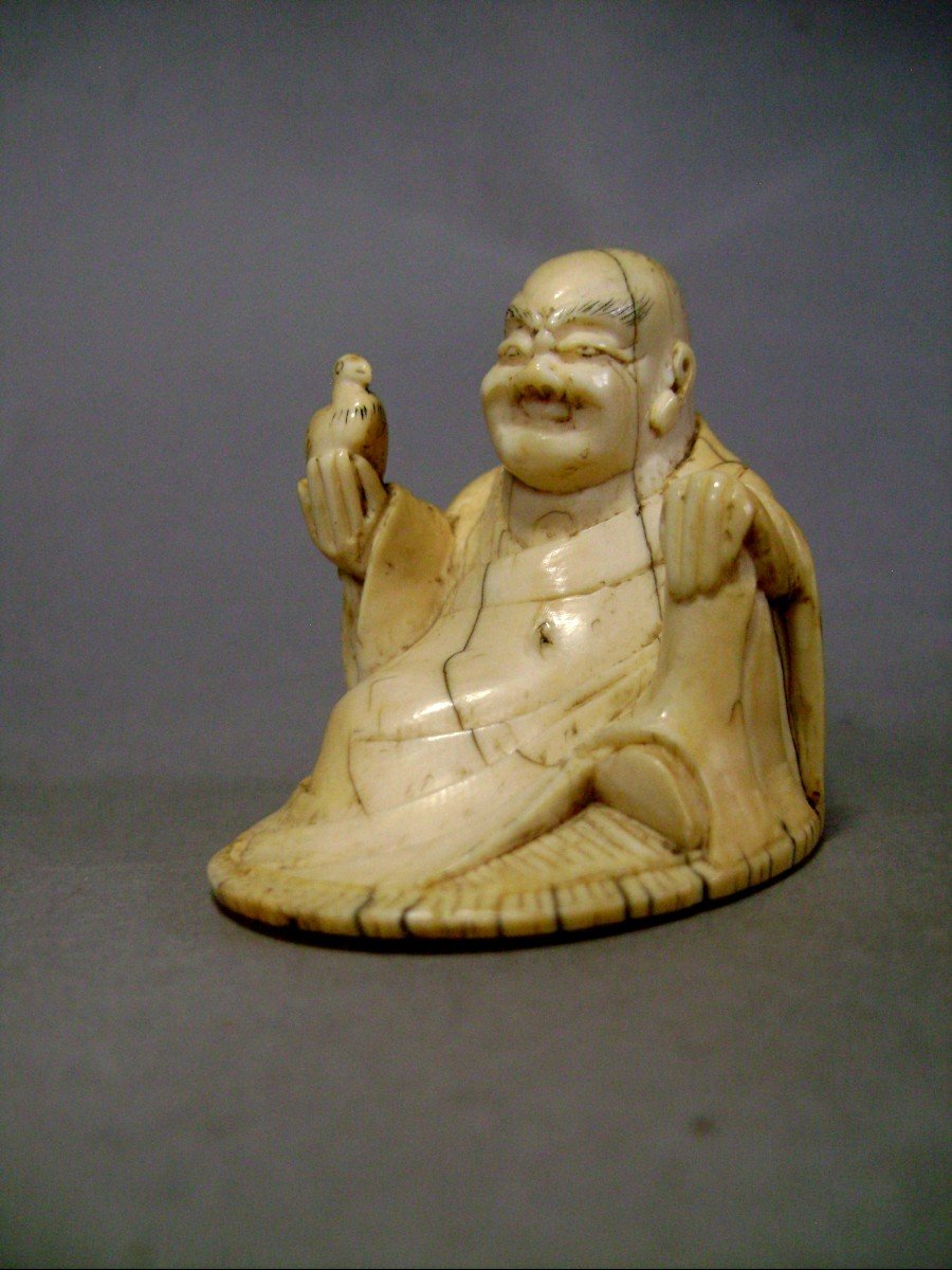 Okimono In Ivory. Buddha And The Bird. China Early 19th Century-photo-2