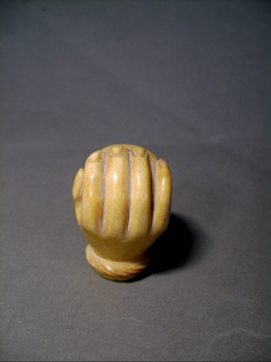 Ivory Cane Pommel. Hand On Billiard Ball. France 19th Century.-photo-3