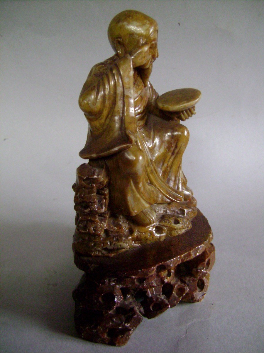 Bacon Stone Okimono. Sage Ee Looking In A Mirror. China Early 20th Century-photo-2