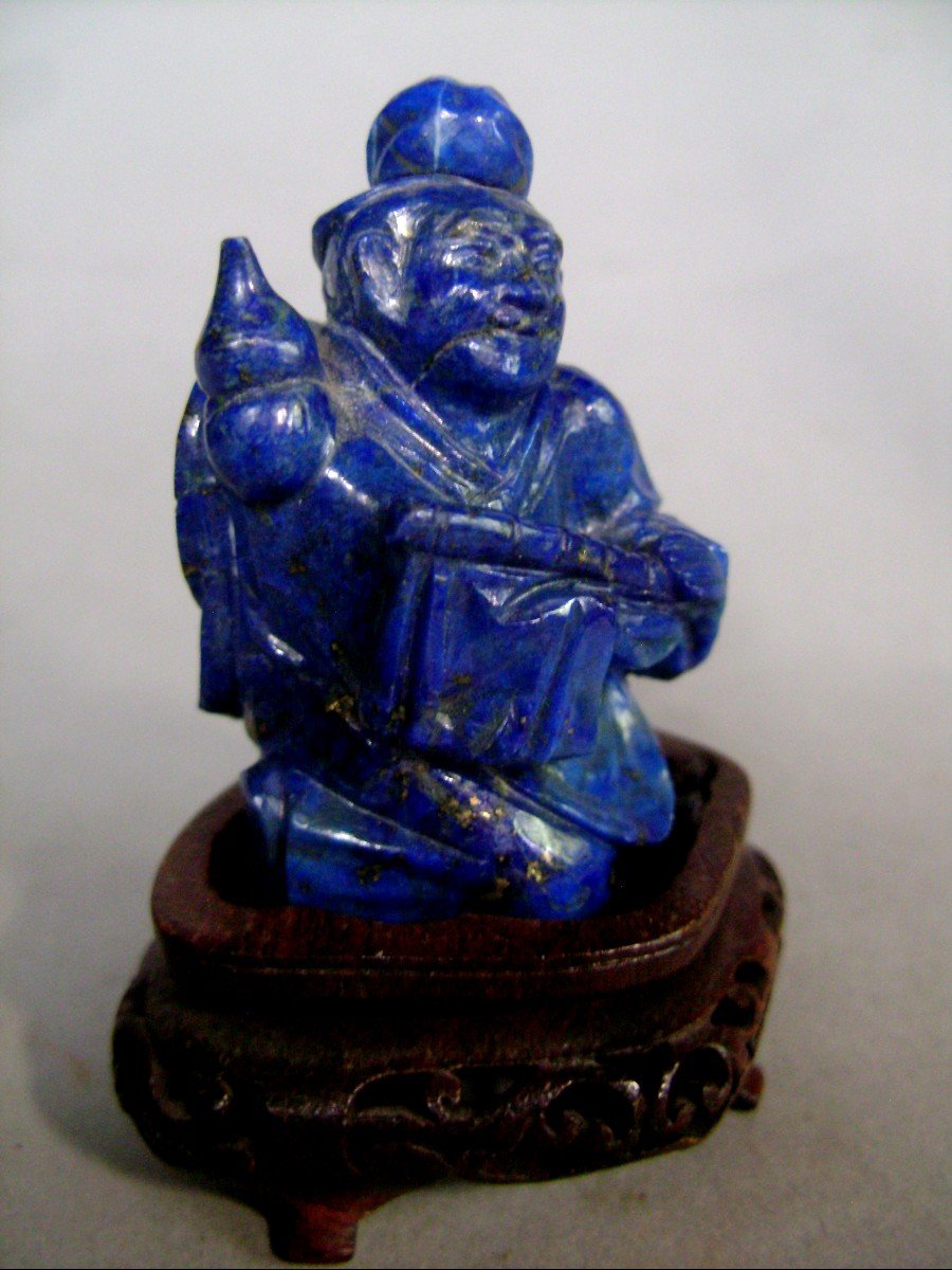 Tabatière en lapis lazuli. l'Enfant musicien. Chine XXème.-photo-1
