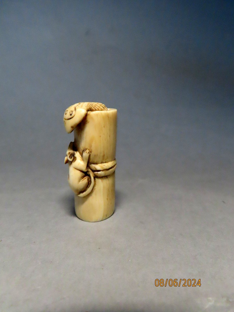 Ivory Netsuke. Cobra Versus Mouse. Japan Meiji Period (1868-1912)-photo-2