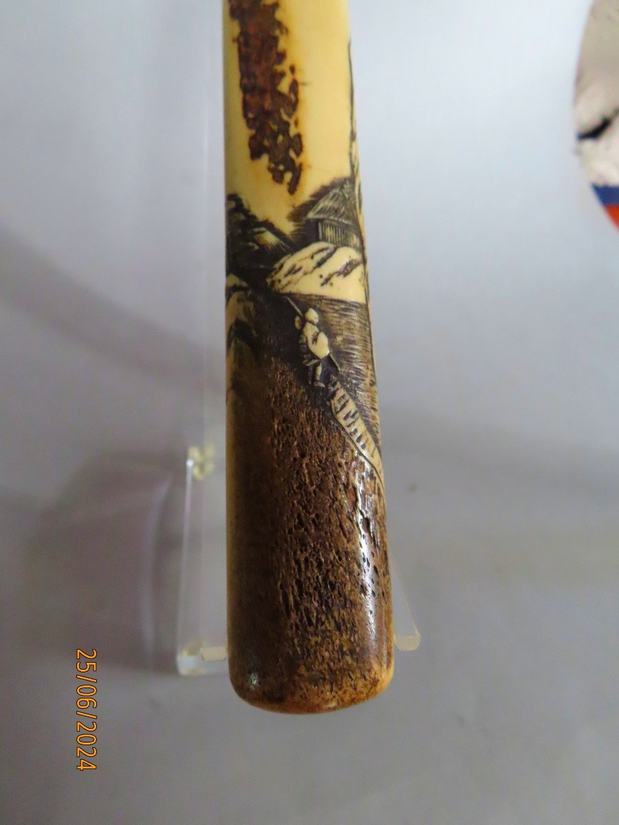 Kiseru-zutsu In Carved Deer Antler. Japan Meiji Period (1868-1912) 19th Century.-photo-3