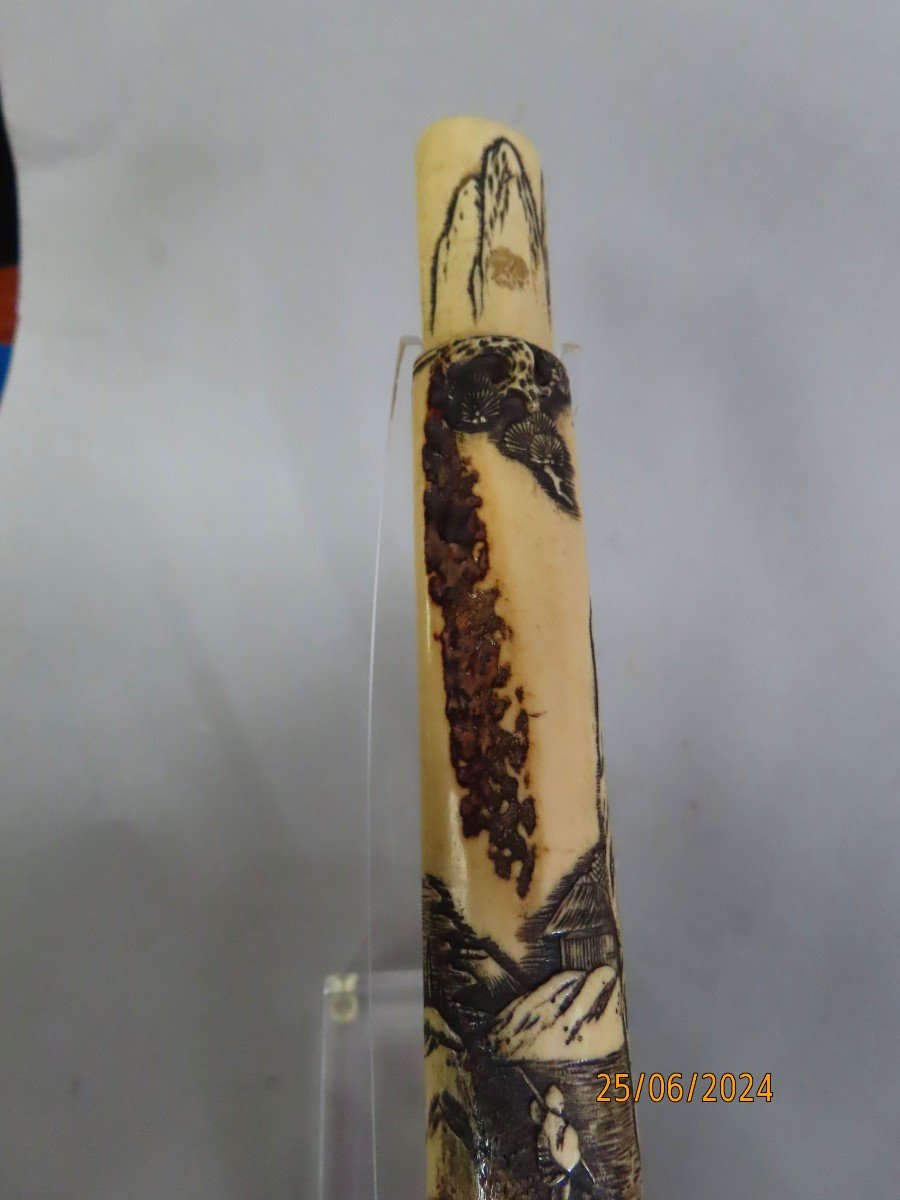 Kiseru-zutsu In Carved Deer Antler. Japan Meiji Period (1868-1912) 19th Century.-photo-4