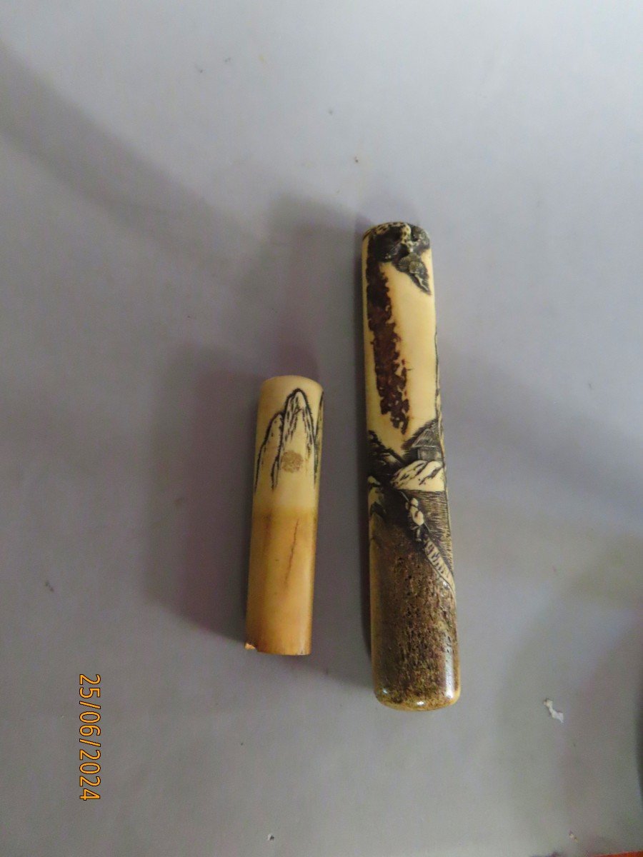 Kiseru-zutsu In Carved Deer Antler. Japan Meiji Period (1868-1912) 19th Century.-photo-3