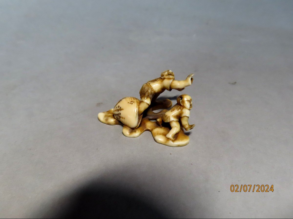 Comic Netsuke. Man Trapped In A Clam. Japan Meiji Period (1868-1912)