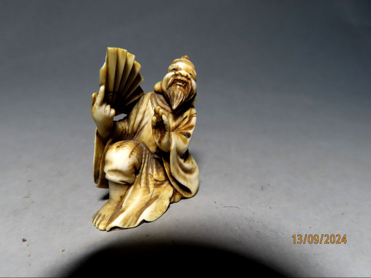 Two Ivory Netsuke. Old Sages And Child. Japan, Meiji Period (1868-1912)-photo-2