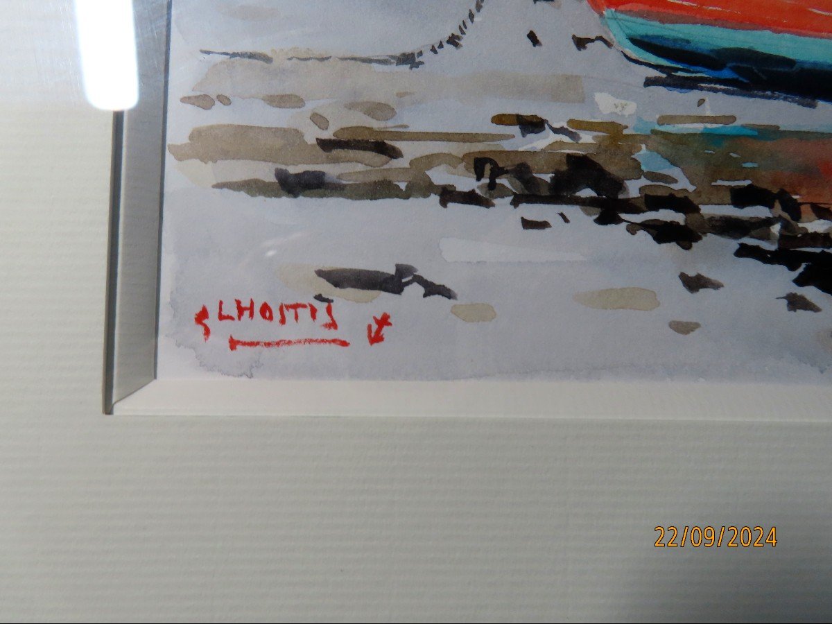 Guy l'Hostis, Peintre officiel de la Marine. Gouache.  Le Canot Rouge. Bretagne.-photo-3