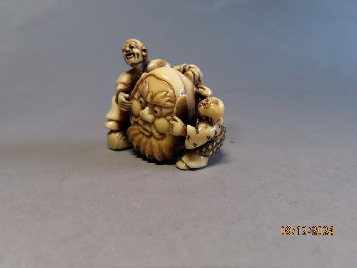 Ivory Netsuke. Artisan With Nö Theater Mask. Japan Taisho Period (1912-1928)-photo-2