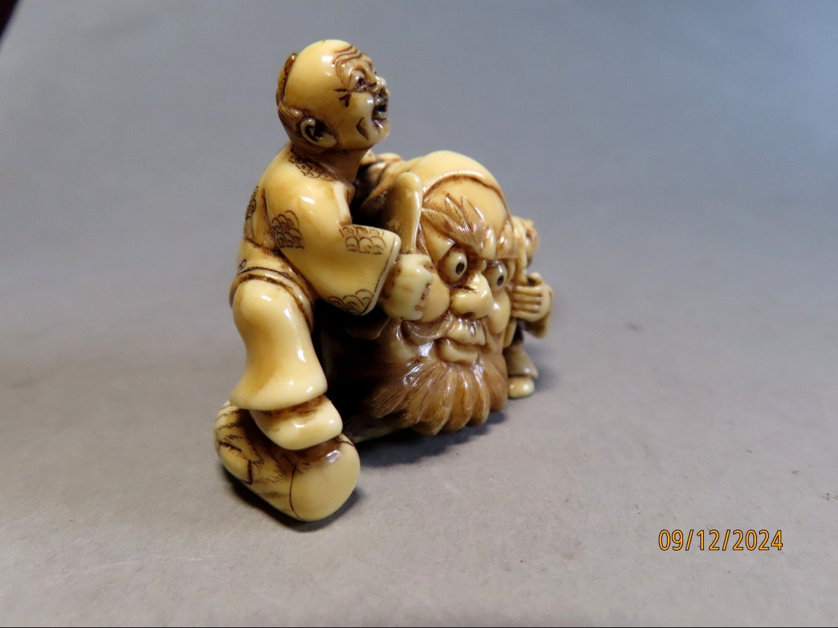 Ivory Netsuke. Artisan With Nö Theater Mask. Japan Taisho Period (1912-1928)-photo-2