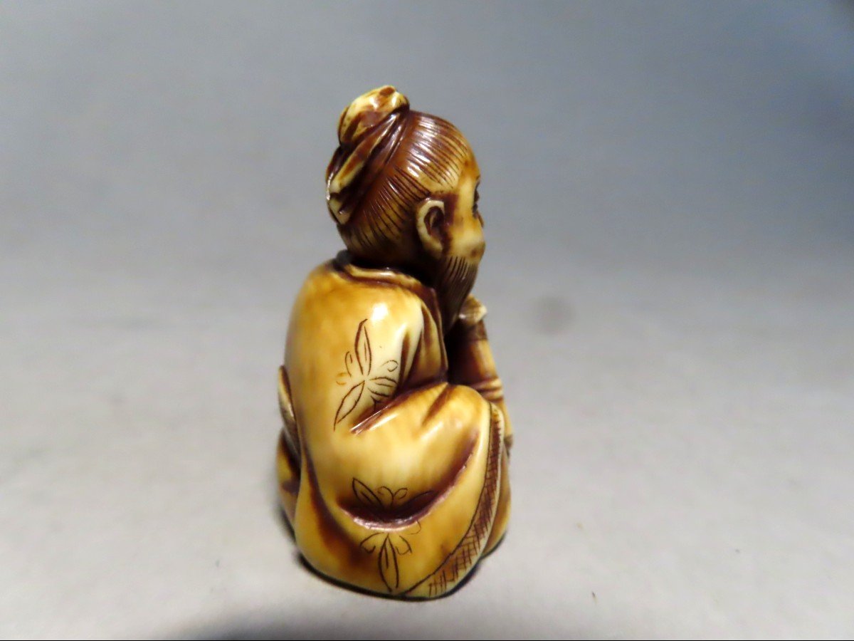 Ivory Netsuke. Lettered On Kakemono. Japan Meiji Period (1868-1912)-photo-1
