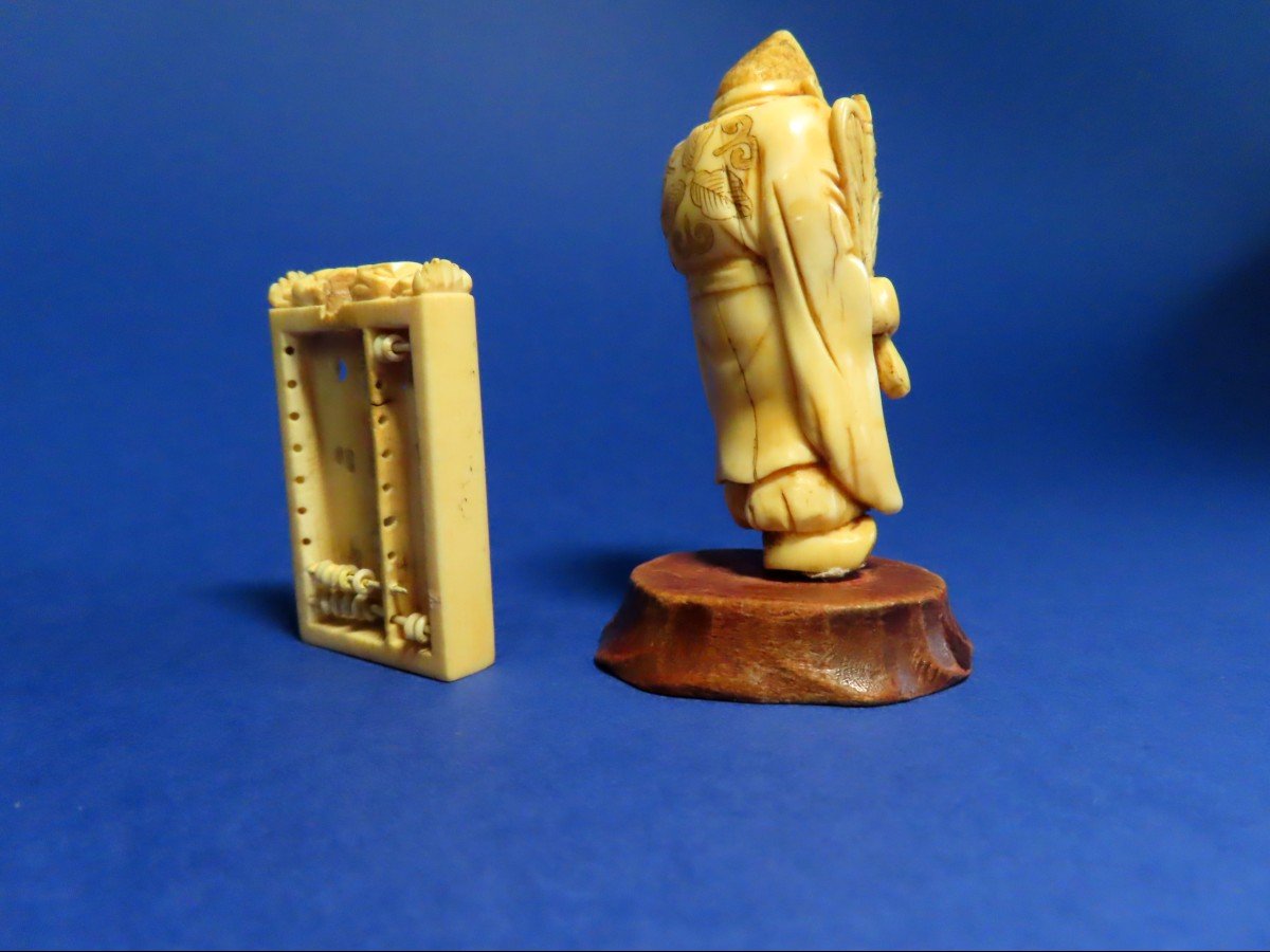 An Ivory Okimono And Netsuke. Daikoku And An Abacus. Japan, Meiji Period (1868-1912)-photo-4