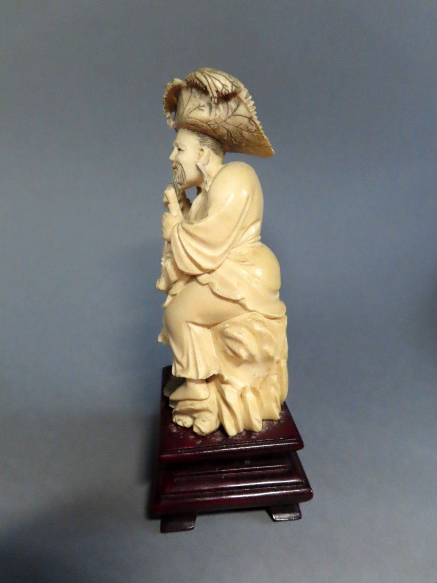 Ivory Okimono. Fisherman With Kiseru. China 1920-30-photo-3