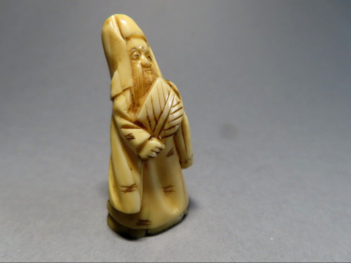 Ivory Netsuke. The God Fukurokuju. Japan Meiji Period (1868-1912)-photo-1