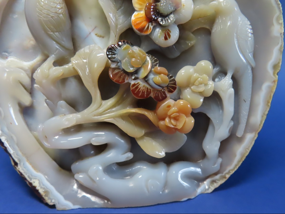 Agate With Birds And Flowers. China, Early 20th Century.-photo-4