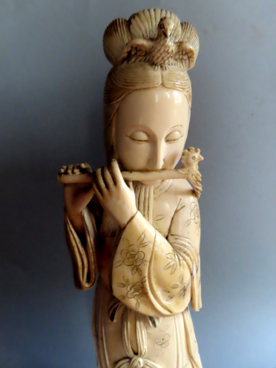 Large Ivory Okimono. Sakuachi Player. Japan Meiji Period (1868-1912) -photo-2