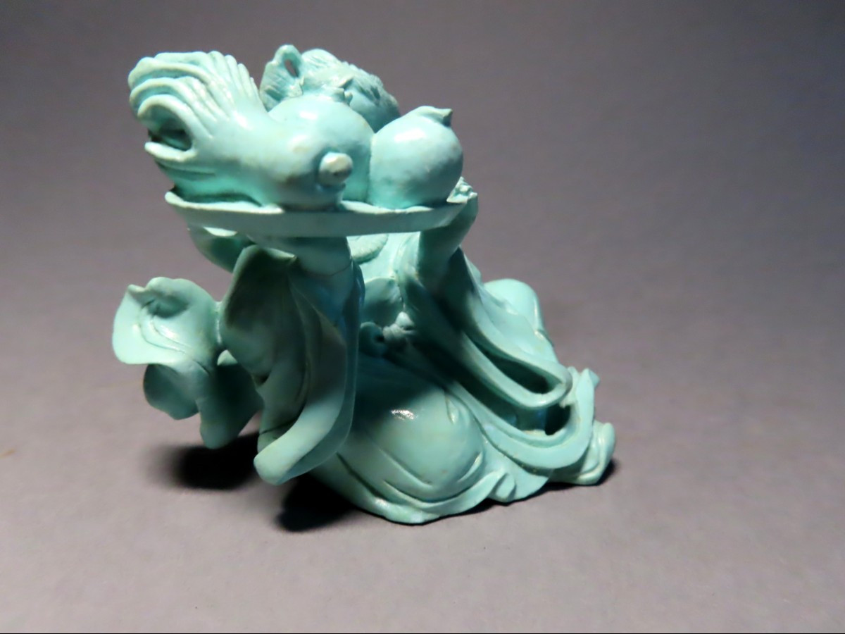 Okimono, Turquoise With Young Woman. China 1920-30-photo-2