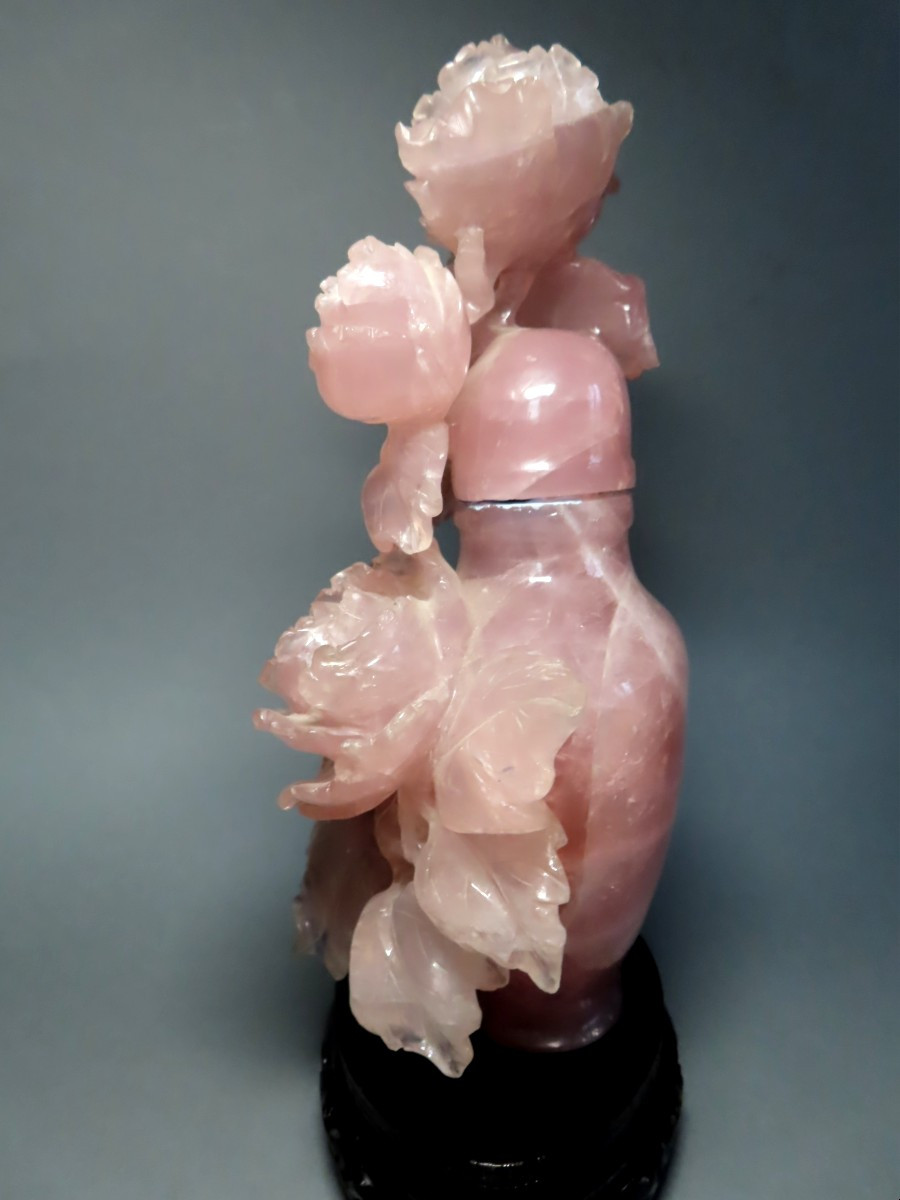 Okimono. Covered Vase In Rose Quartz. China, Early 20th Century.-photo-3