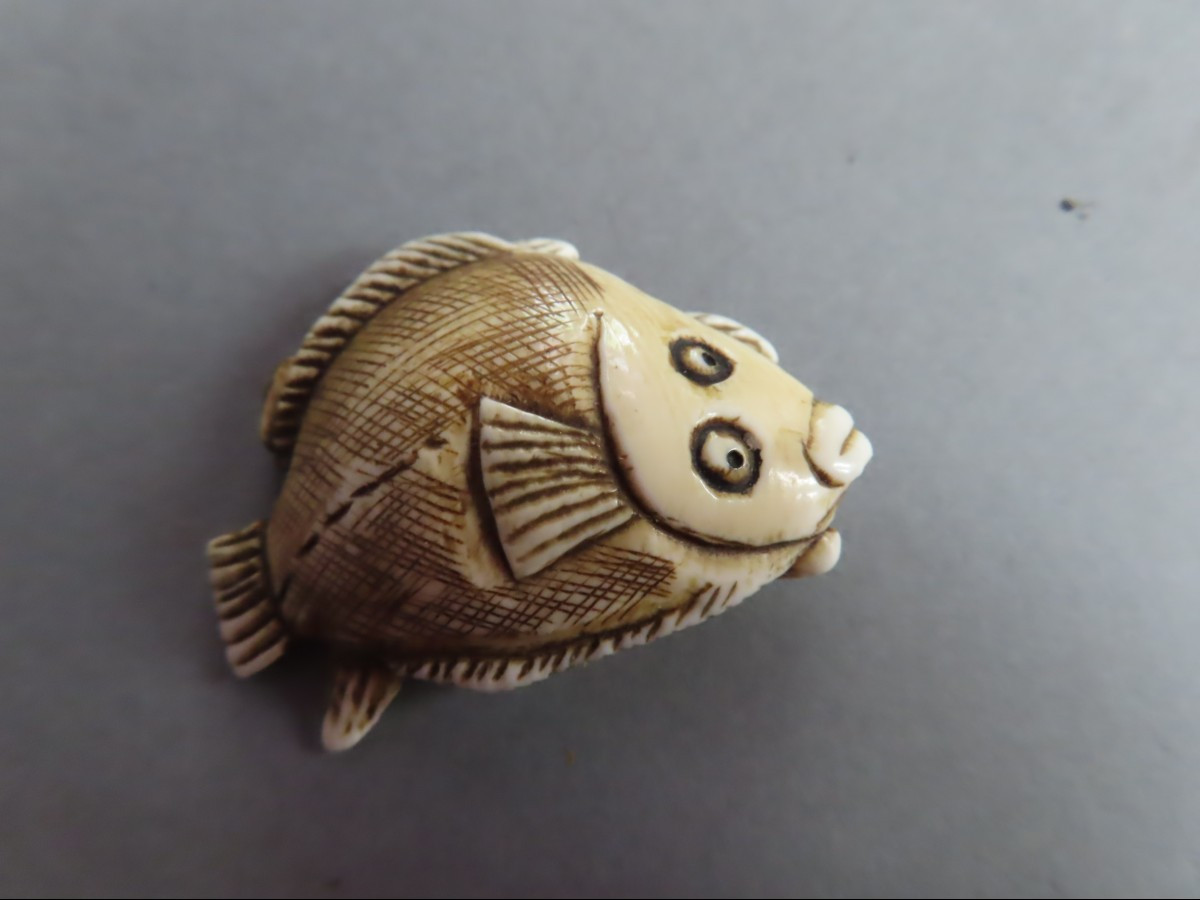 Netsuke en ivoire. Flétan. Japon époque Taisho (1912-1928 )