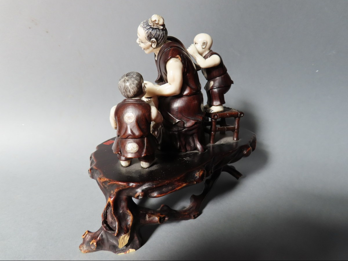 Wood And Ivory Okimono. Street Scene. Japan, Late Meiji, Early Taisho.-photo-3