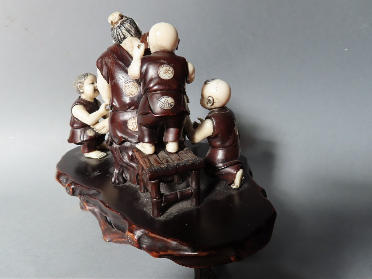 Wood And Ivory Okimono. Street Scene. Japan, Late Meiji, Early Taisho.-photo-1