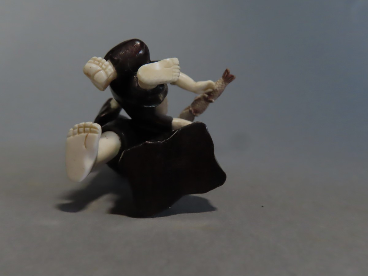 Wood And Ivory Okimono. The Fisherman. Japan Taisho Era (1912-1928)-photo-3