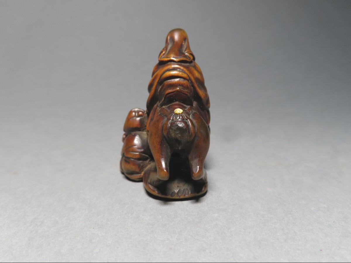 Netsuke en bois. Choryo et Kasekiko. Signé Yuichi, Japon époque Meiji (1868-21912 )-photo-3