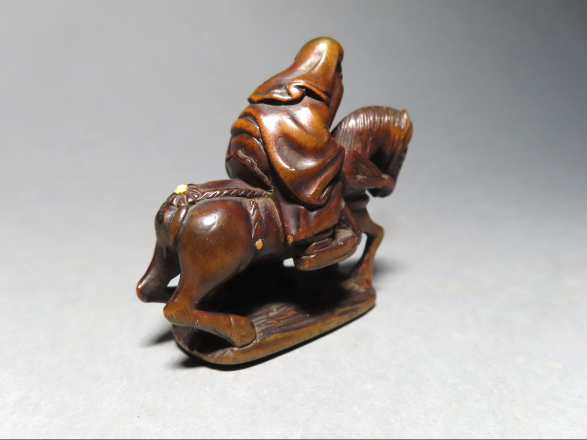 Netsuke en bois. Choryo et Kasekiko. Signé Yuichi, Japon époque Meiji (1868-21912 )-photo-4