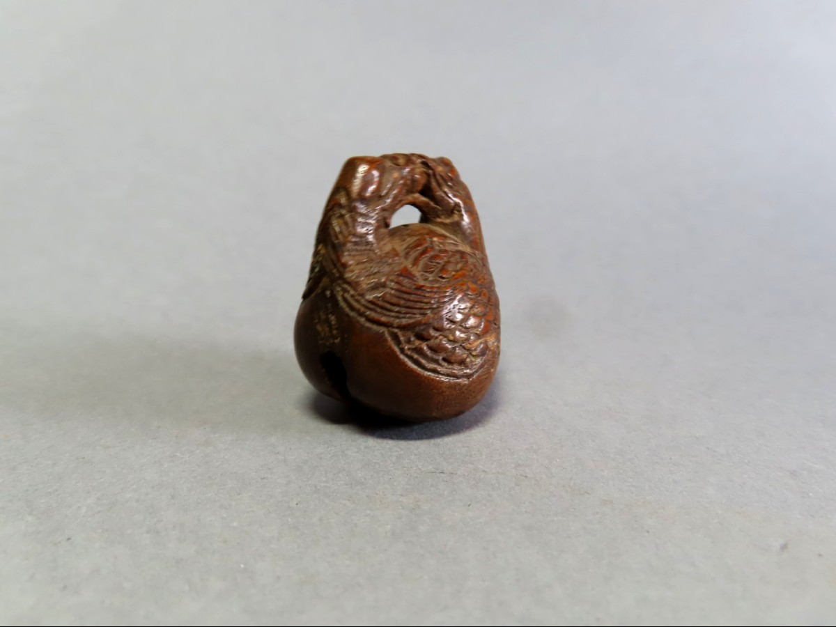 Wooden Netsuke. Mokugyo With Dragons. Japan, Edo Period (1603-1868)-photo-3