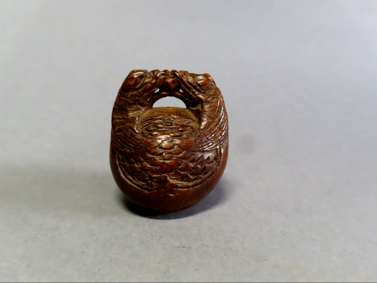 Wooden Netsuke. Mokugyo With Dragons. Japan, Edo Period (1603-1868)-photo-4