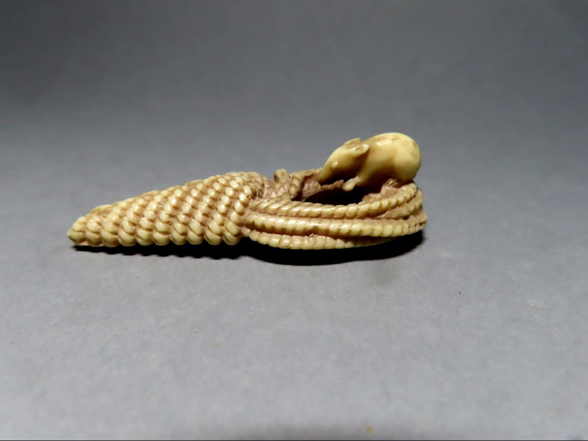 Netsuke en ivoire. Rat sur un cordage. Japon époque Meiji (1868-1912 )-photo-3