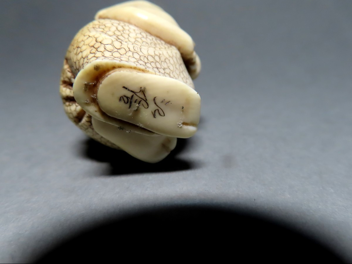Netsuke en ivoire. L'apprenti samouraï. Japon époque Taisho (1912-1928 )-photo-2