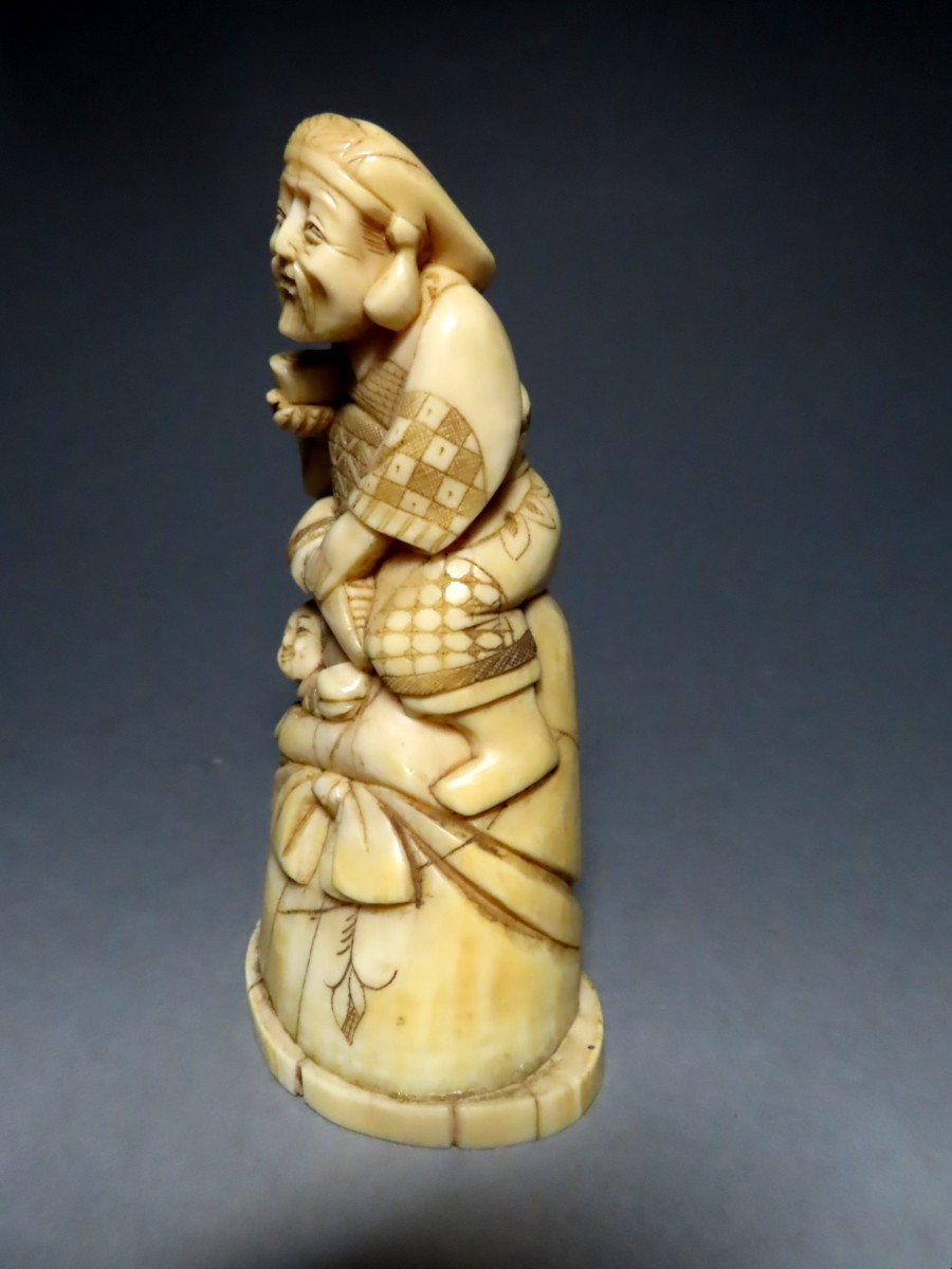 Ivory Okimono. Ebisu And Karako. Japan Meiji Period (1868-1912)-photo-2