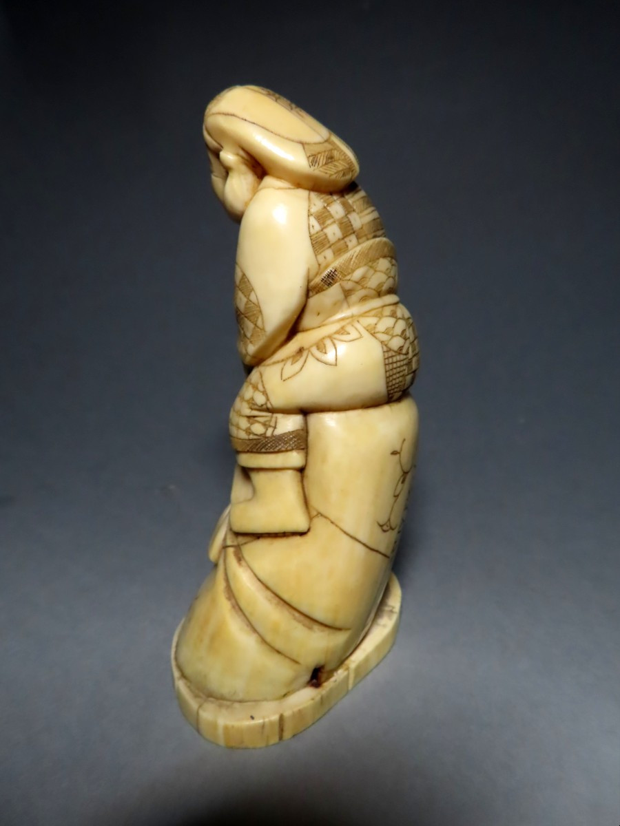 Ivory Okimono. Ebisu And Karako. Japan Meiji Period (1868-1912)-photo-3