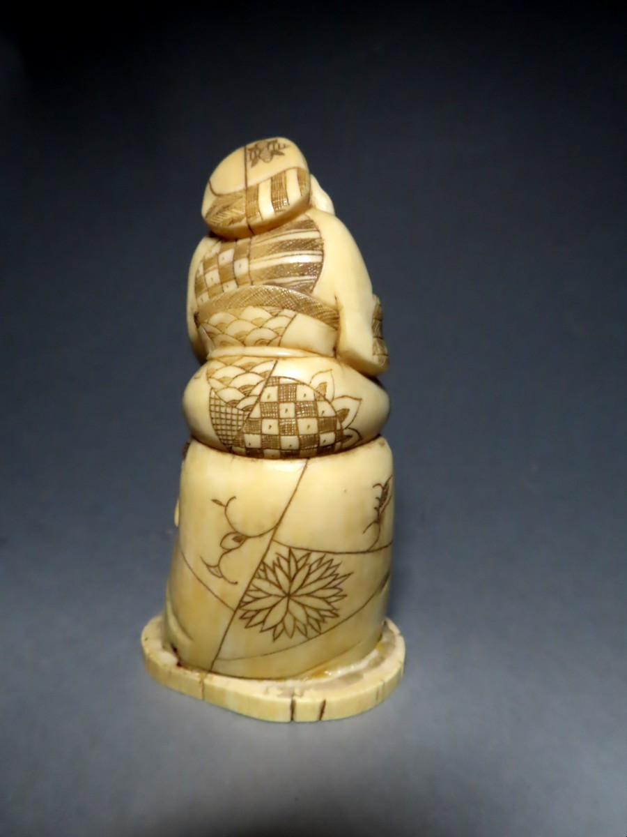 Ivory Okimono. Ebisu And Karako. Japan Meiji Period (1868-1912)-photo-4
