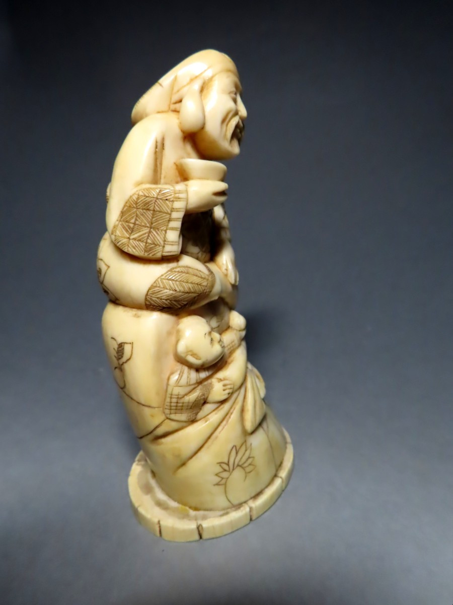 Ivory Okimono. Ebisu And Karako. Japan Meiji Period (1868-1912)-photo-1