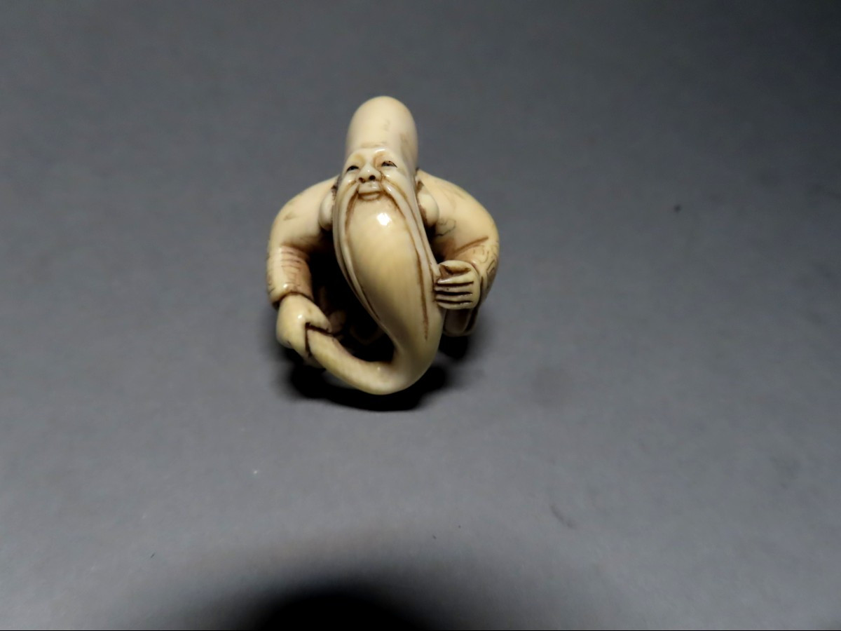 Ivory Netsuke. The God Fukurokuju. Japan Meiji Period (1868-1912)
