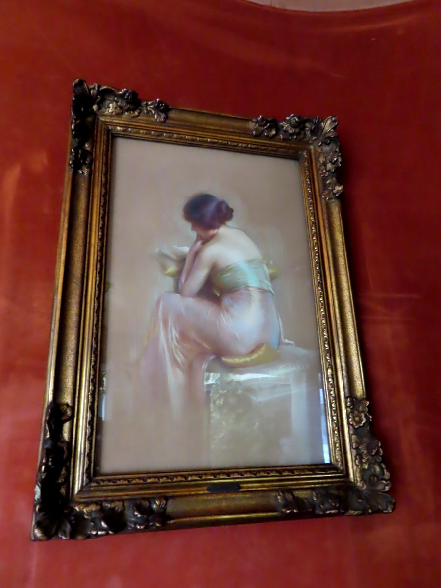 Gaston Bouy (1866-1943) - Young Woman Seated Reading. Framed Pastel.