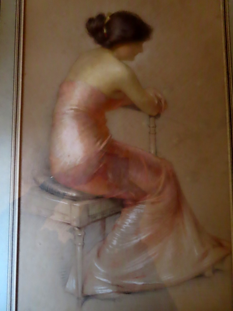 Gaston Bouy (1866-1943) - Jeune femme assise . Pastel encadré sous verre.-photo-3