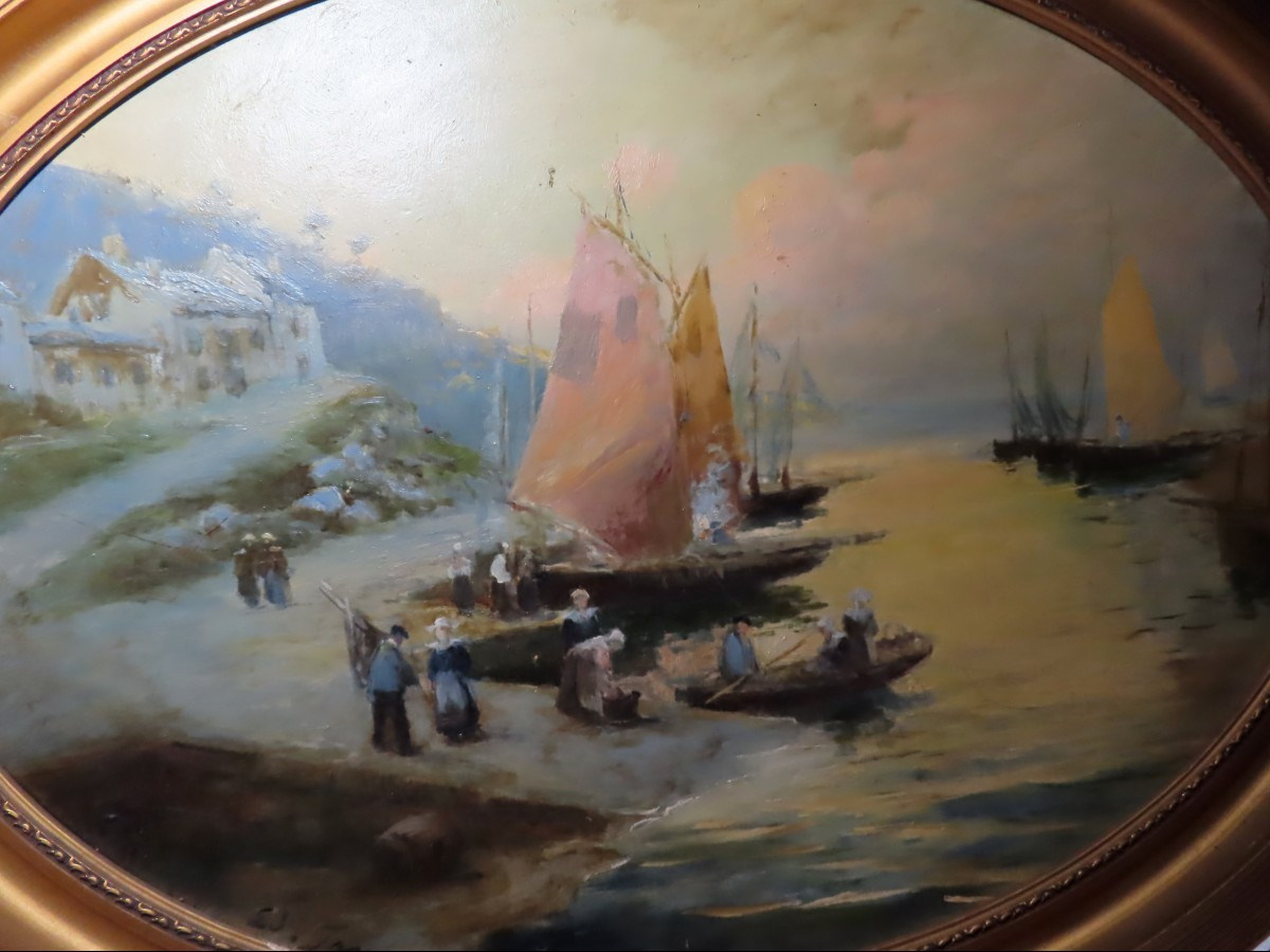 Ludovic Janssen (1888-1954). Oil On Panel. Port Scene. Concarneau.-photo-2