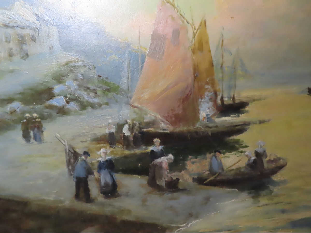Ludovic Janssen (1888-1954). Oil On Panel. Port Scene. Concarneau.-photo-4