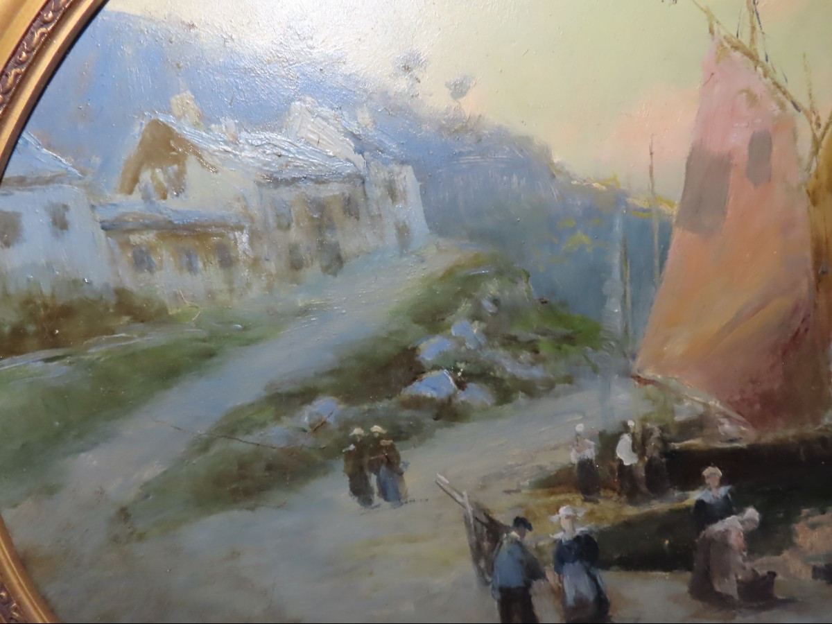 Ludovic Janssen (1888-1954). Oil On Panel. Port Scene. Concarneau.-photo-1