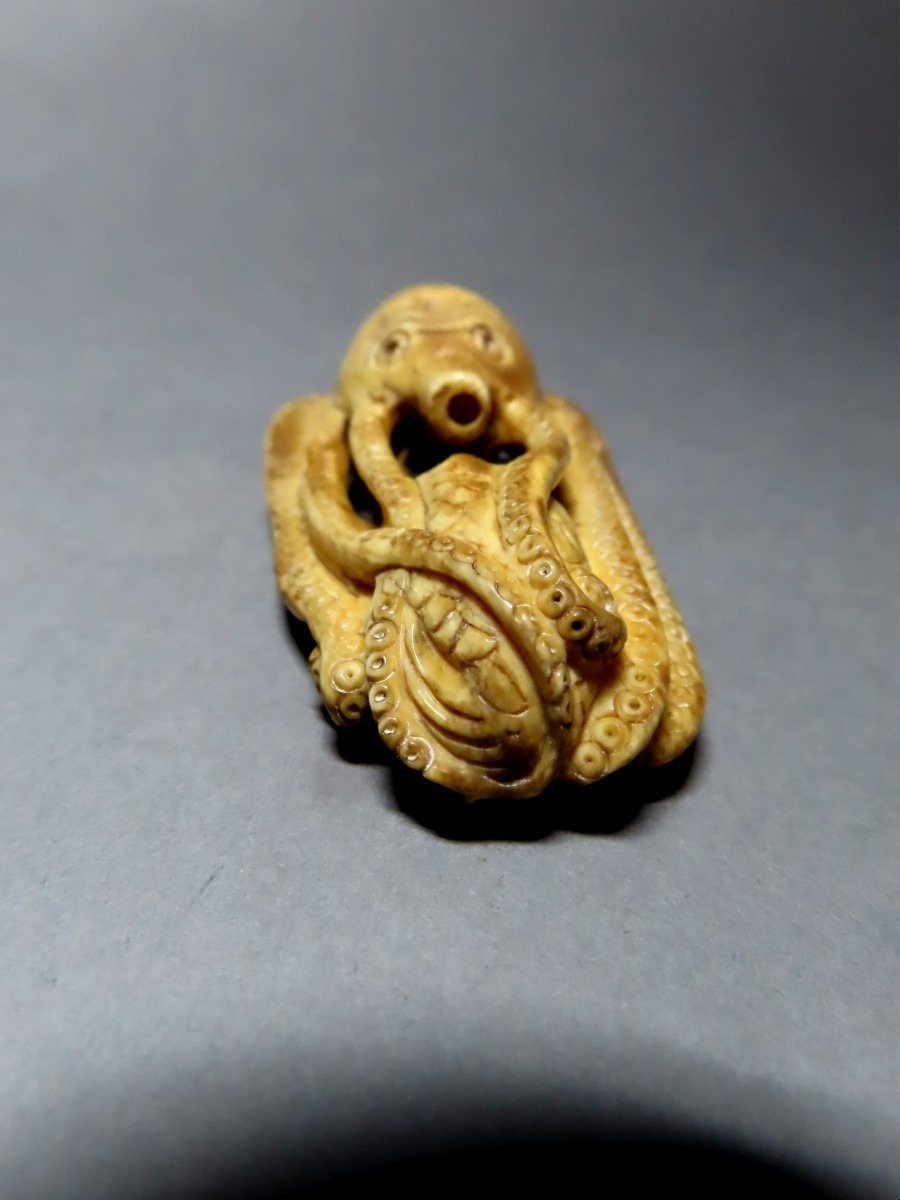 Netsuke en ivoire. Pieuvre prédatrice. Japon époque Meiji (1868-1912 )-photo-1
