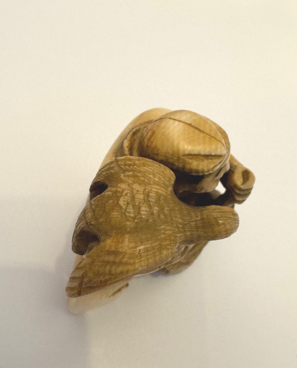 Netsuke en ivoire. Pêcheur aux cormorans. Gyokuyuki . Japon époque Meiji (1868-1912 )-photo-3