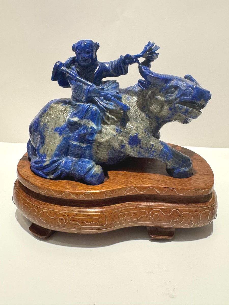 Okimono In Lapis Lazuli. Little Herdsman. China 1920-30.