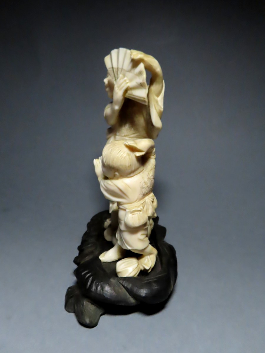 Okimono In Marine Ivory. Sambaso Dancers. Meiji Period, Japan (1868-1912)-photo-3