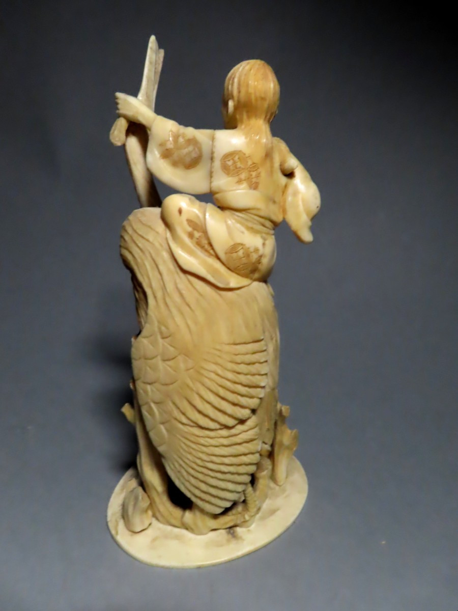 -ivory Okimono. Immortal On The Back Of A Crane. Signed Gyokuichi. Japan, Meiji Period.-photo-4