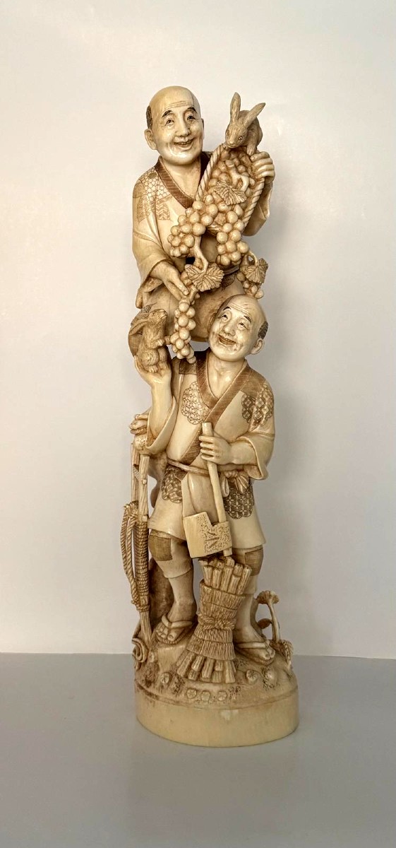 Ivory Okimono. The Winegrower And The Woodcutter. Japan, Meiji Period (1868-1912)
