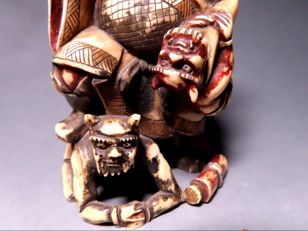 Ivory Okimono. Shoki Slaying The Oni. Japan, Meiji Period (1868-1912)-photo-4