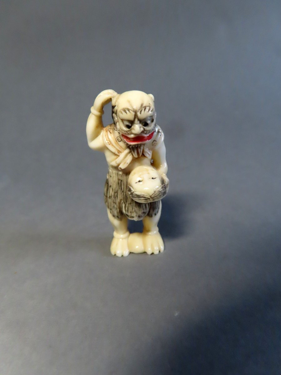 Ivory Netsuke. Doubting Oni. Japan, Meiji Period (1868-1912)